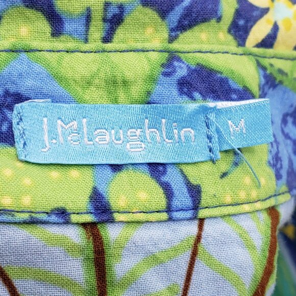 J. McLaughlin Lois Button Up Shirt Womens M Jungle Cats Blue Multicolor Tropical - Picture 2 of 8
